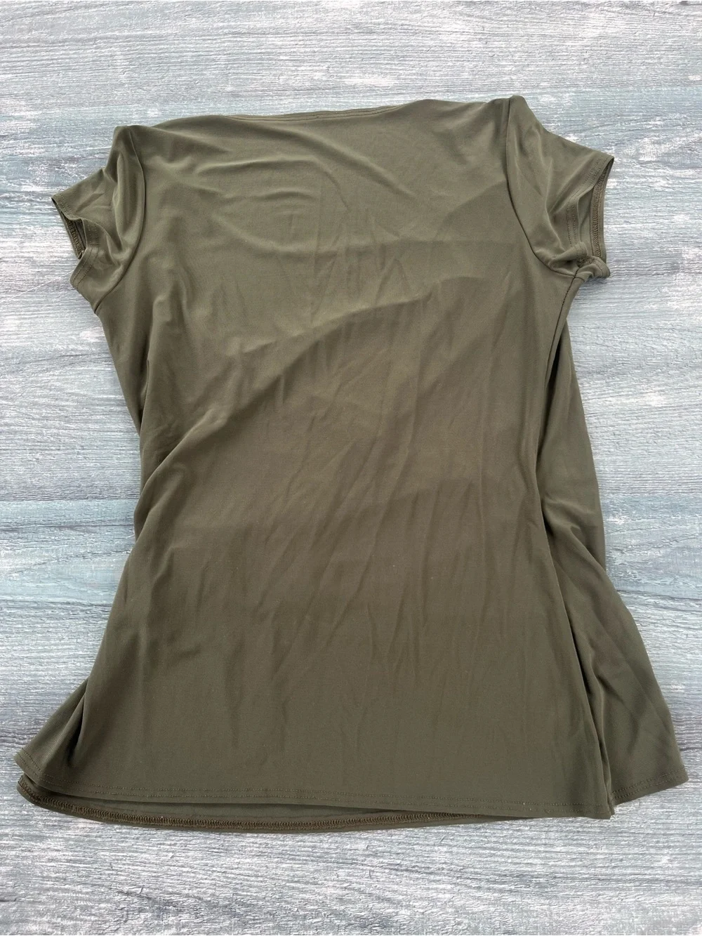 Michael Kors Olive Green Short Sleeve Wrap Top with Ring Accent